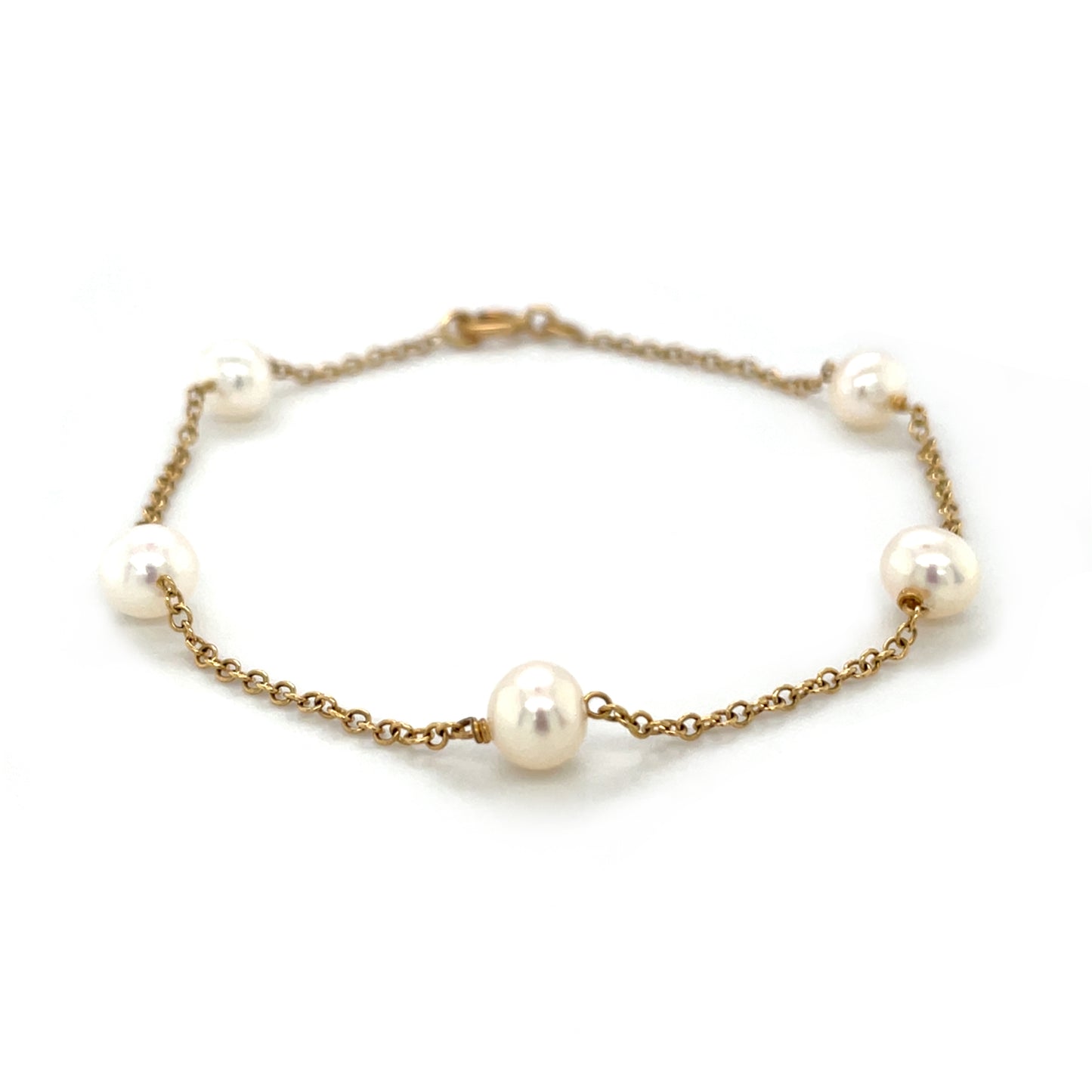 18ct Yellow Gold Freshwater Pearl Station Necklace