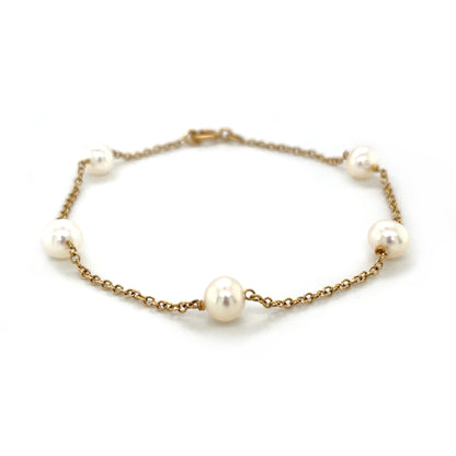18ct Yellow Gold Freshwater Pearl Station Necklace