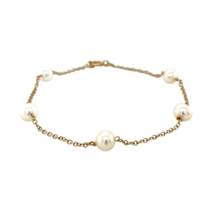 18ct Yellow Gold Freshwater Pearl Station Necklace (8")