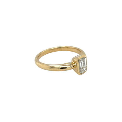 18ct Yellow Gold GIA Certified Emerald Cut Diamond Rubover Ring (L1/2)