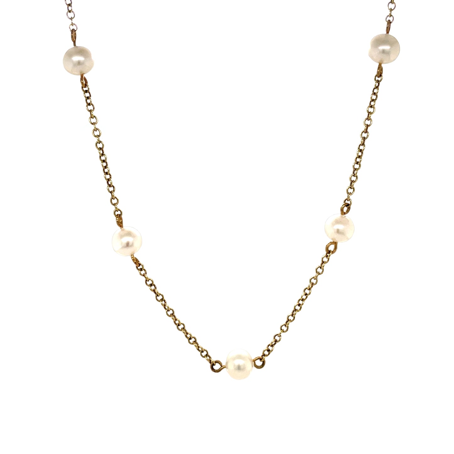 9ct Yellow Gold Freshwater Pearl Station Necklace (18")
