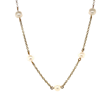 9ct Yellow Gold Freshwater Pearl Station Necklace (18")