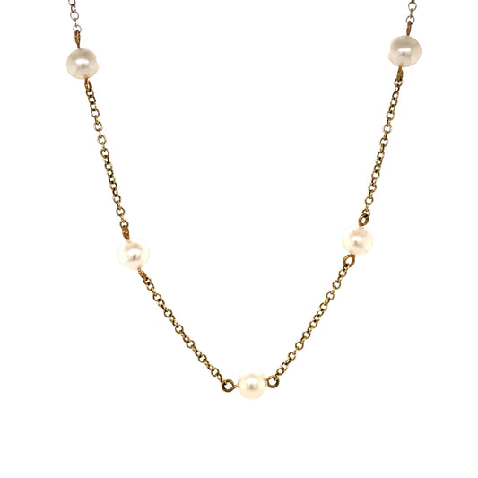 9ct Yellow Gold Freshwater Pearl Station Necklace