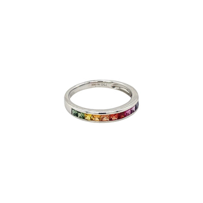 18ct White Gold Multi-Coloured Sapphire Rainbow Eternity Ring (N)