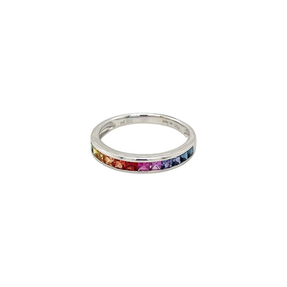 18ct White Gold Multi-Coloured Sapphire Rainbow Eternity Ring (N)