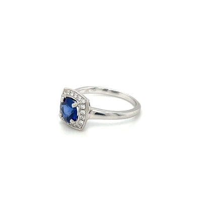 18ct White Gold Sapphire & Diamond Square Cluster Ring