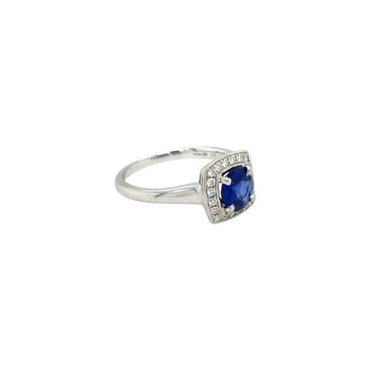 18ct White Gold Sapphire & Diamond Square Cluster Ring (M)