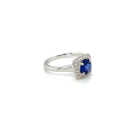 18ct White Gold Sapphire & Diamond Square Cluster Ring