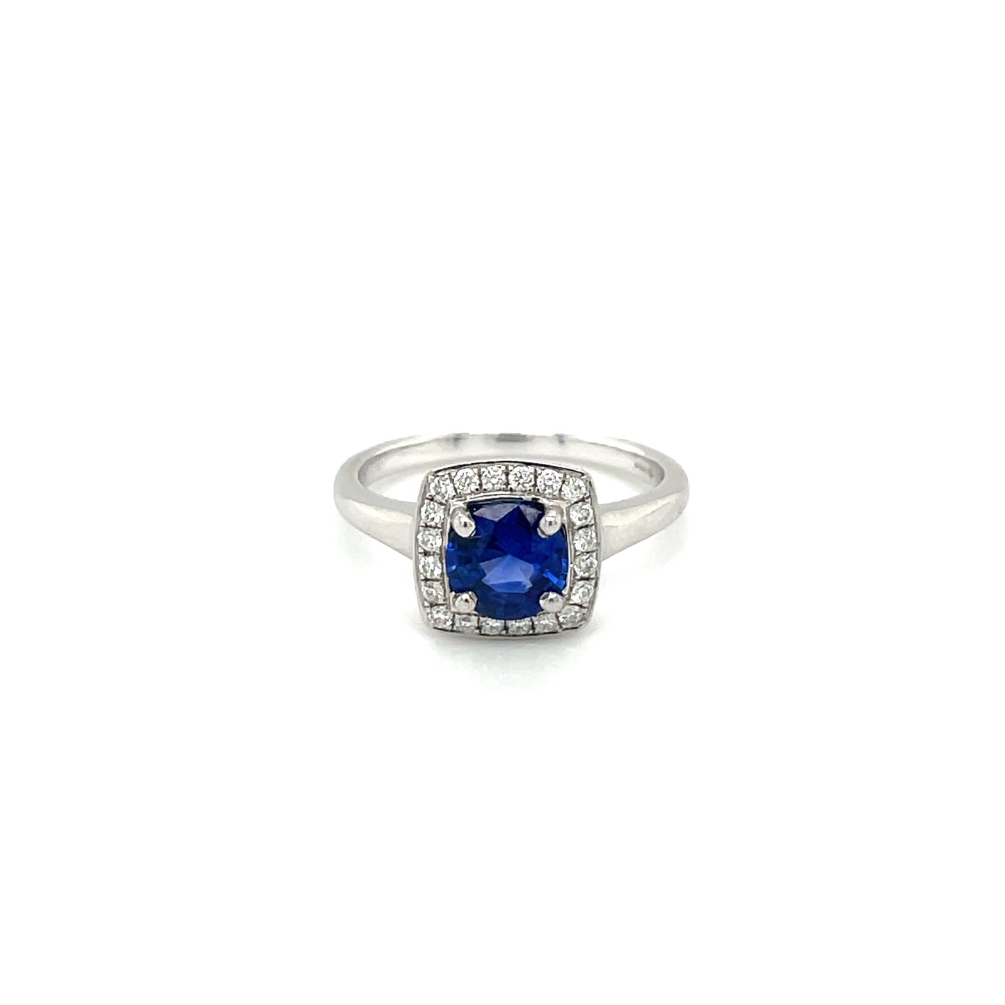 18ct White Gold Sapphire & Diamond Square Cluster Ring