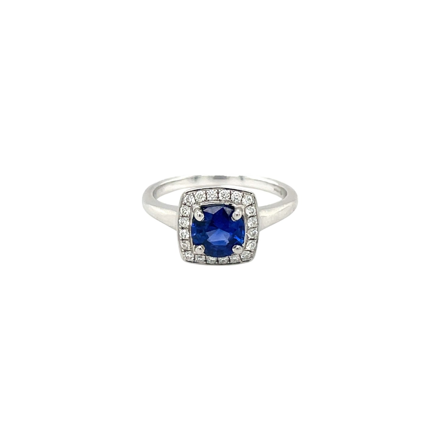 18ct White Gold Sapphire & Diamond Square Cluster Ring (M)
