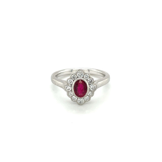 Platinum Ruby & Diamond Cluster Ring