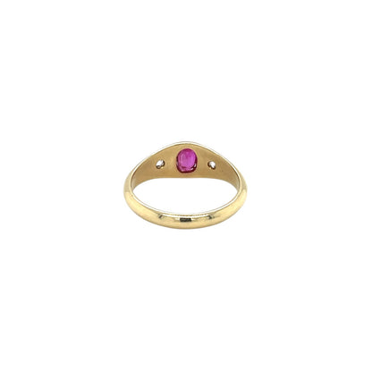18ct Yellow Gold Ruby & Diamond Gypsy Ring (S)