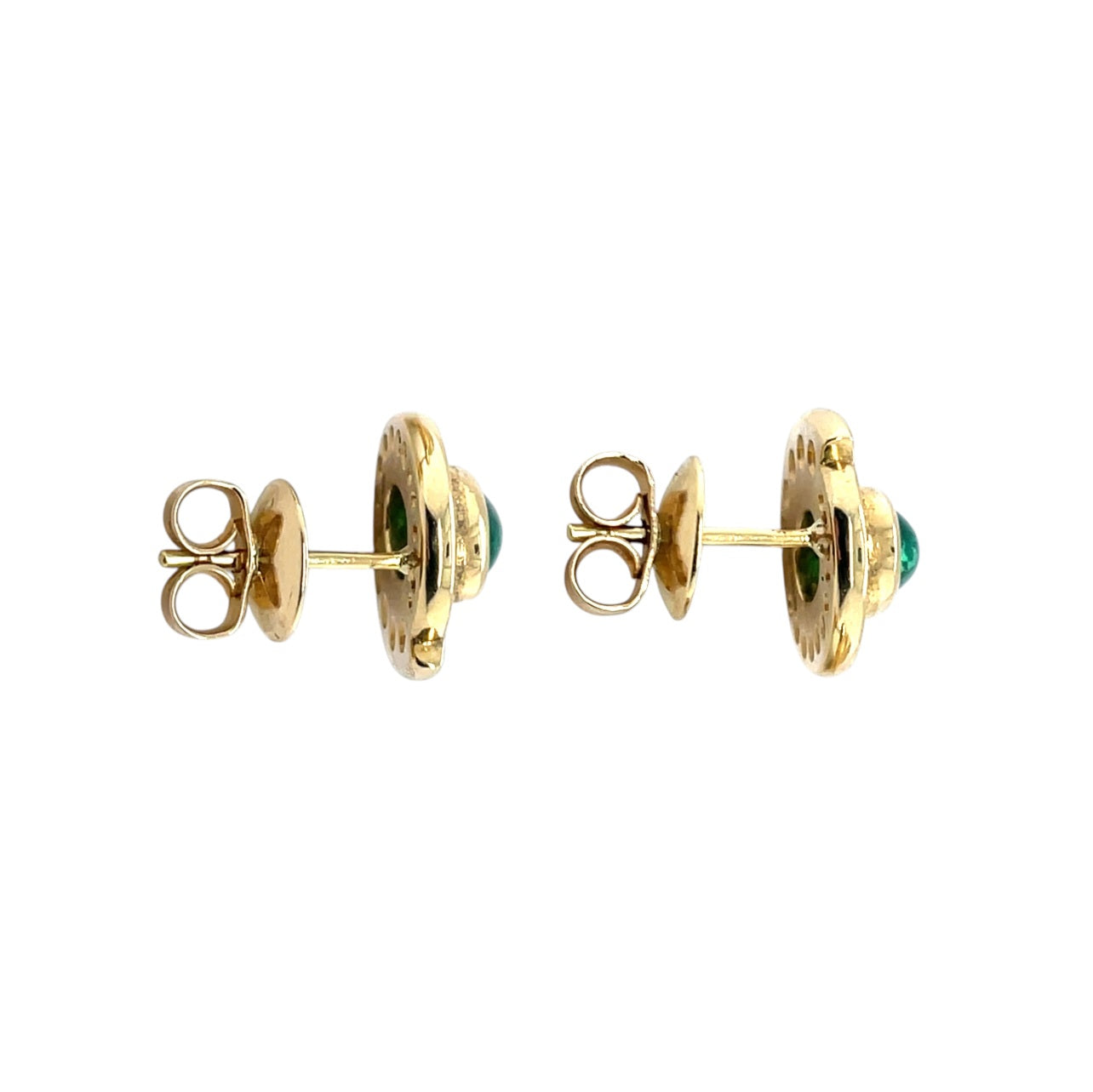 18ct Yellow Gold Cabochon Emerald & Diamond Cluster Earrings