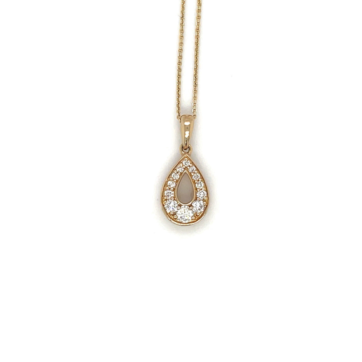 18ct Yellow Gold Diamond Pear Pendant & Chain