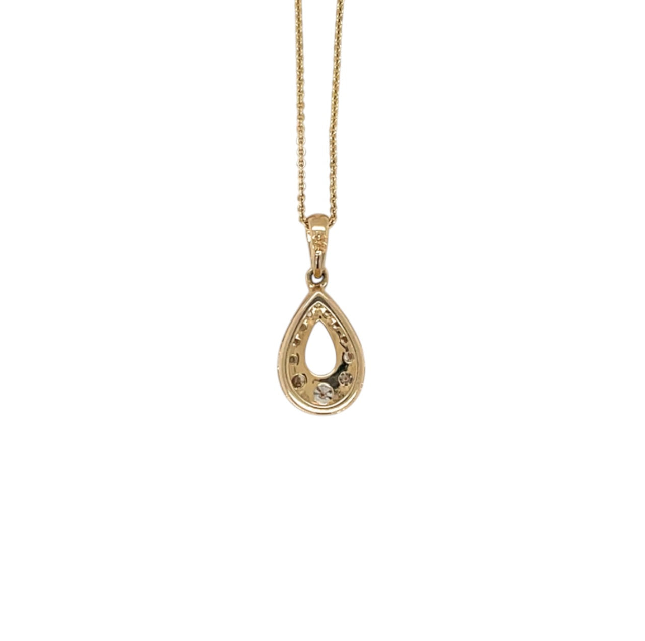18ct Yellow Gold Diamond Pear Pendant & Chain (16-18")