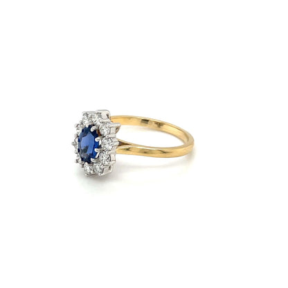 18ct Yellow & White Gold Sapphire & Diamond Cluster Ring
