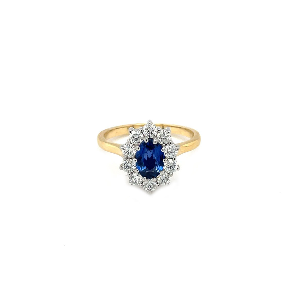 18ct Yellow & White Gold Sapphire & Diamond Cluster Ring (M1/2)