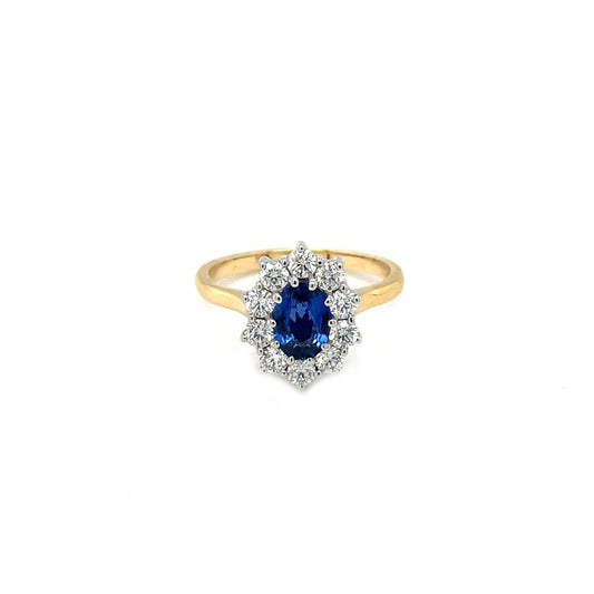 18ct Yellow & White Gold Sapphire & Diamond Cluster Ring (M1/2)
