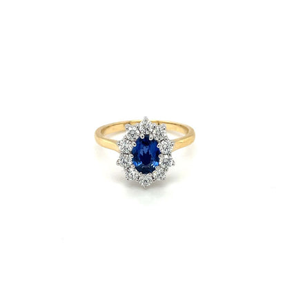 18ct Yellow & White Gold Sapphire & Diamond Cluster Ring
