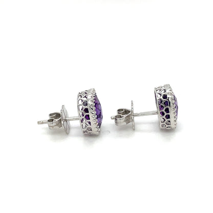 18ct White Gold Amethyst & Diamond Cluster Earrings