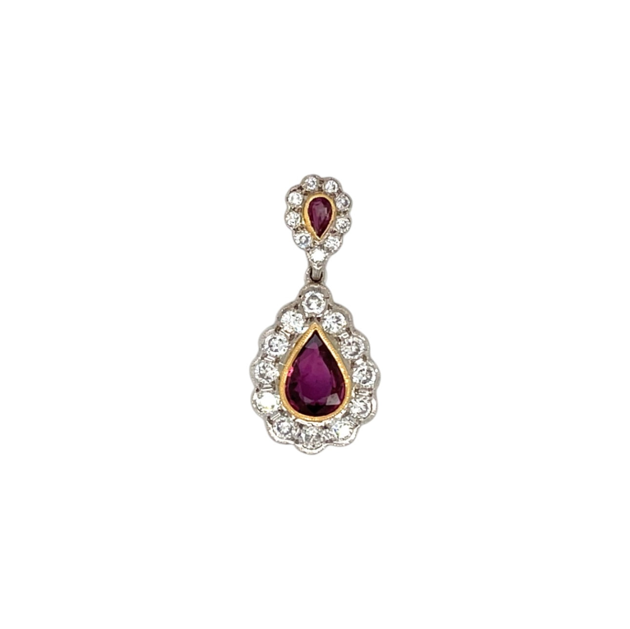 18ct Yellow & White Gold Ruby & Diamond Cluster Pendant & Chain (20")