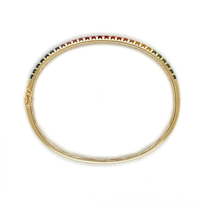 18ct Yellow Gold Multi-Coloured Sapphire Hinged Bangle