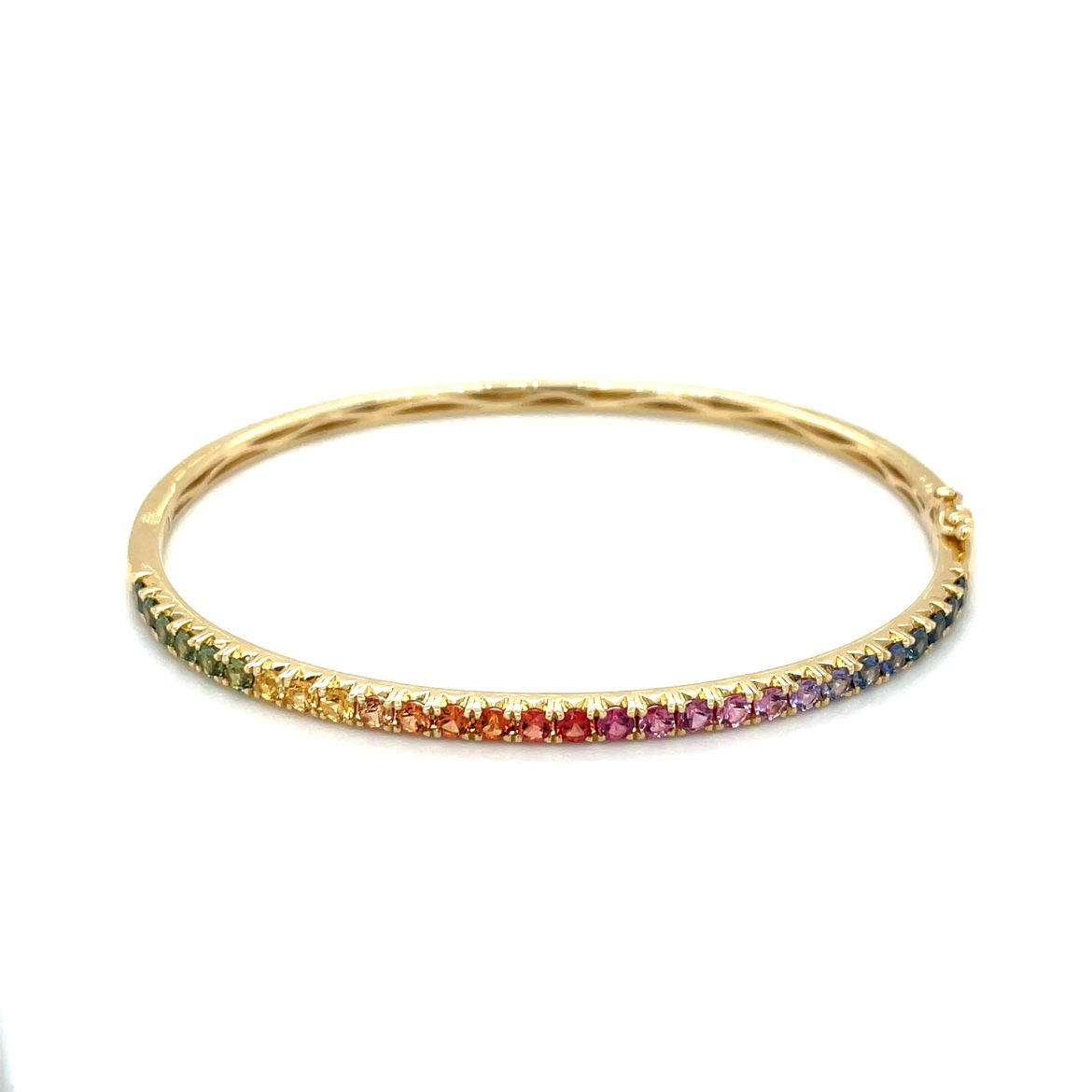 18ct Yellow Gold Multi-Coloured Sapphire Hinged Bangle