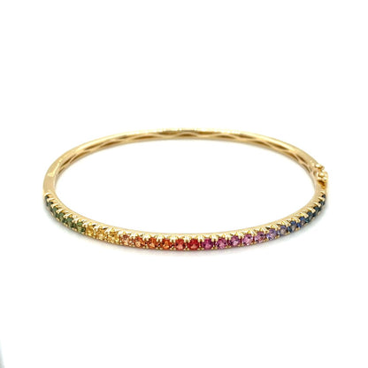 18ct Yellow Gold Multi-Coloured Sapphire Hinged Bangle