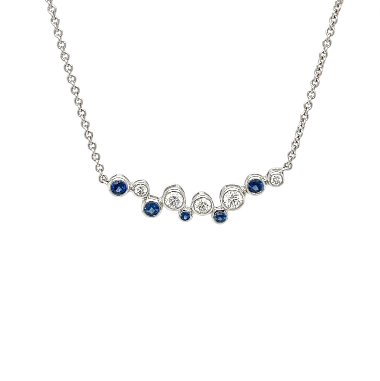 18ct White Gold Sapphire & Diamond Bubble Necklace (16-18")