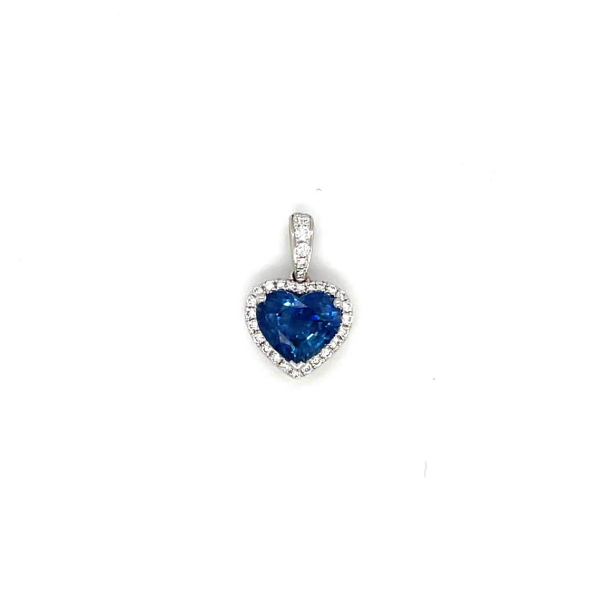 18ct White Gold Sapphire & Diamond Heart Cluster Pendant