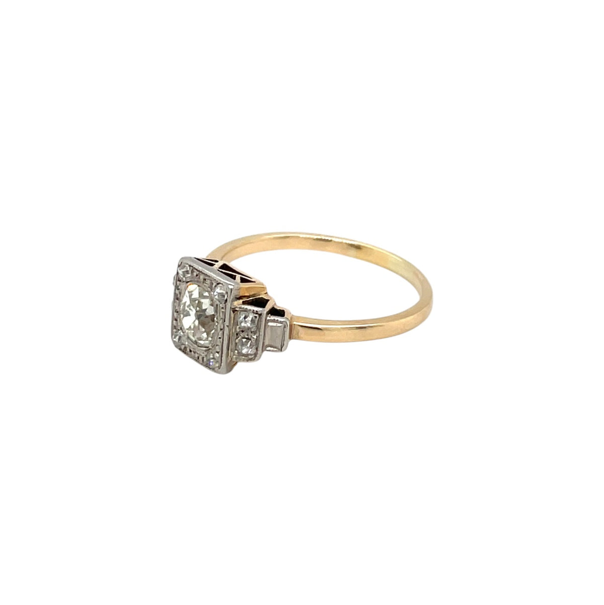 18ct Yellow & White Gold Old-Cut Diamond Cluster Ring (Q)