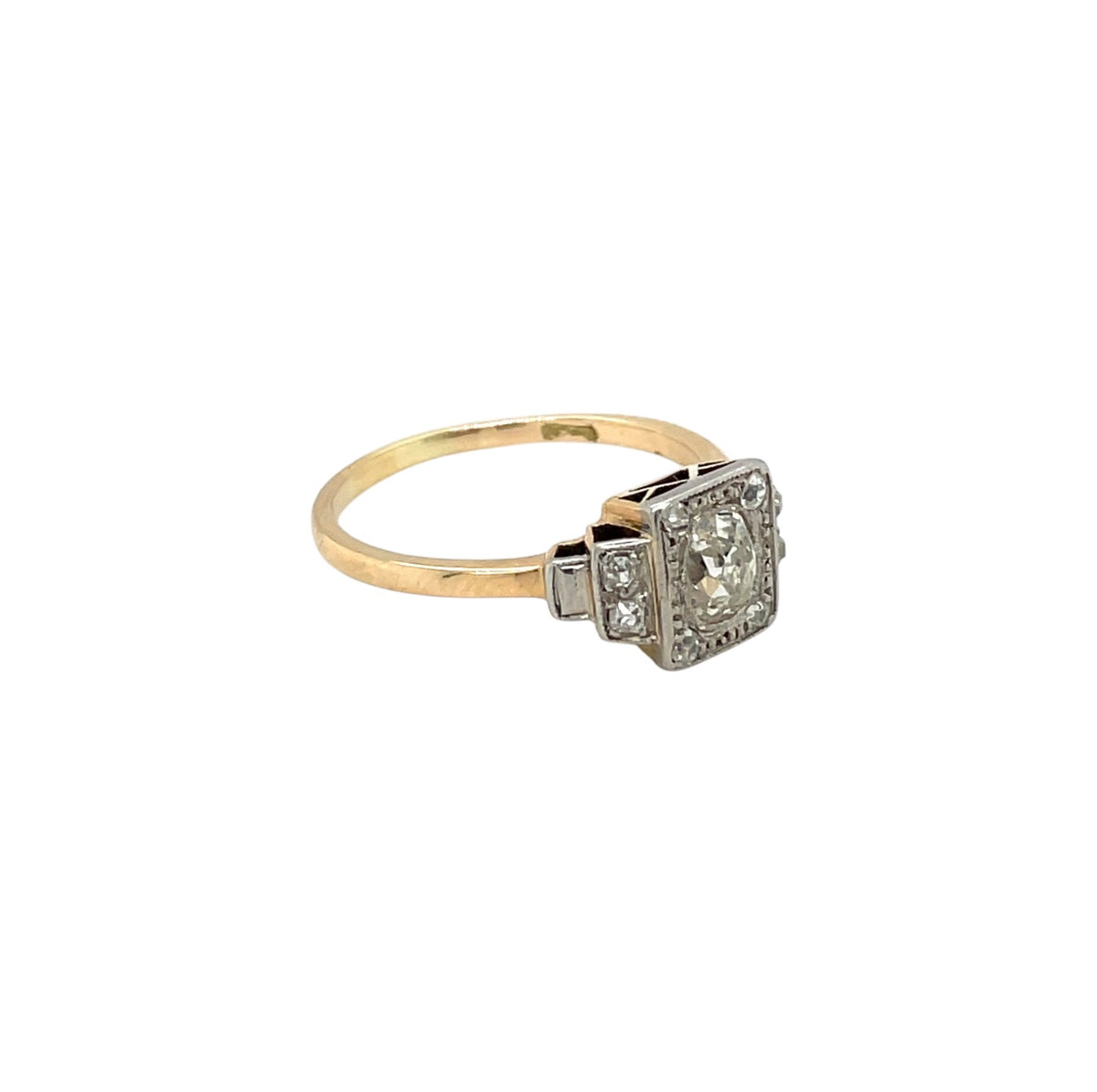 18ct Yellow & White Gold Old-Cut Diamond Cluster Ring (Q)