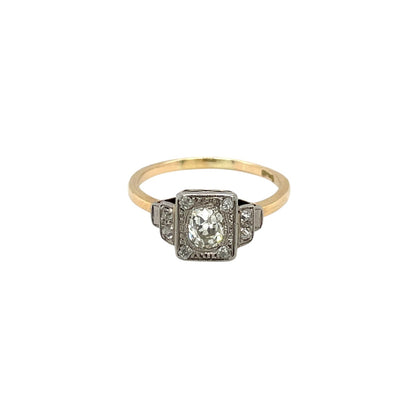 18ct Yellow & White Gold Old-Cut Diamond Cluster Ring (Q)