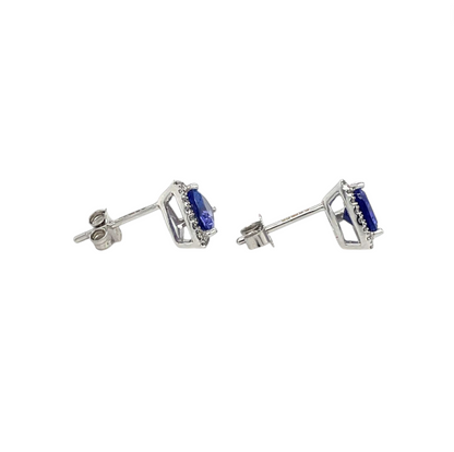 18ct White Gold Tanzanite & Diamond Stud Earrings