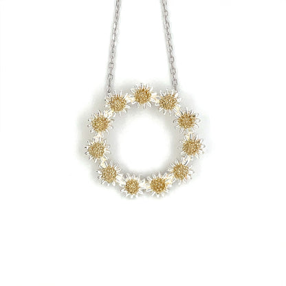 Silver & Gold Plate Daisy Circle Pendant & Chain