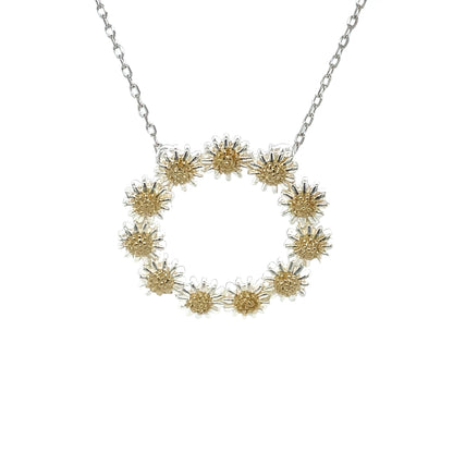 Silver & Gold Plate Daisy Circle Pendant & Chain