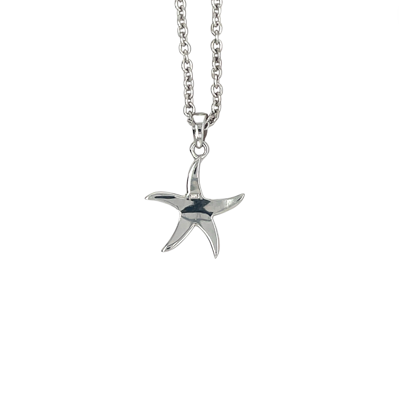 Silver Small Starfish Pendant (15x15mm) & Chain (16")
