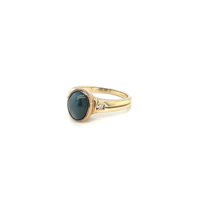 9ct Yellow Gold Cats Eye & Diamond Ring