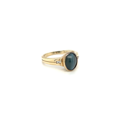 9ct Yellow Gold Cats Eye & Diamond Ring