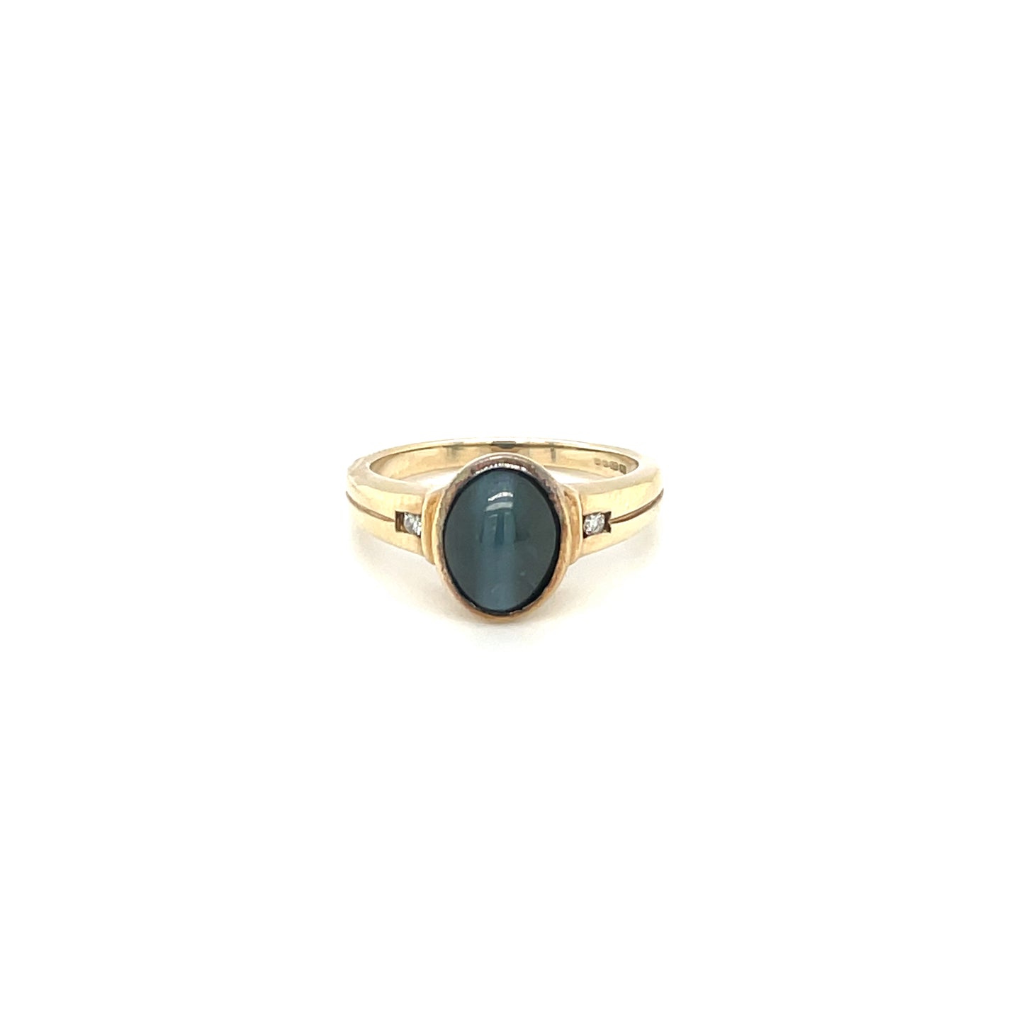 9ct Yellow Gold Cats Eye & Diamond Ring