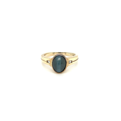 9ct Yellow Gold Cats Eye & Diamond Ring