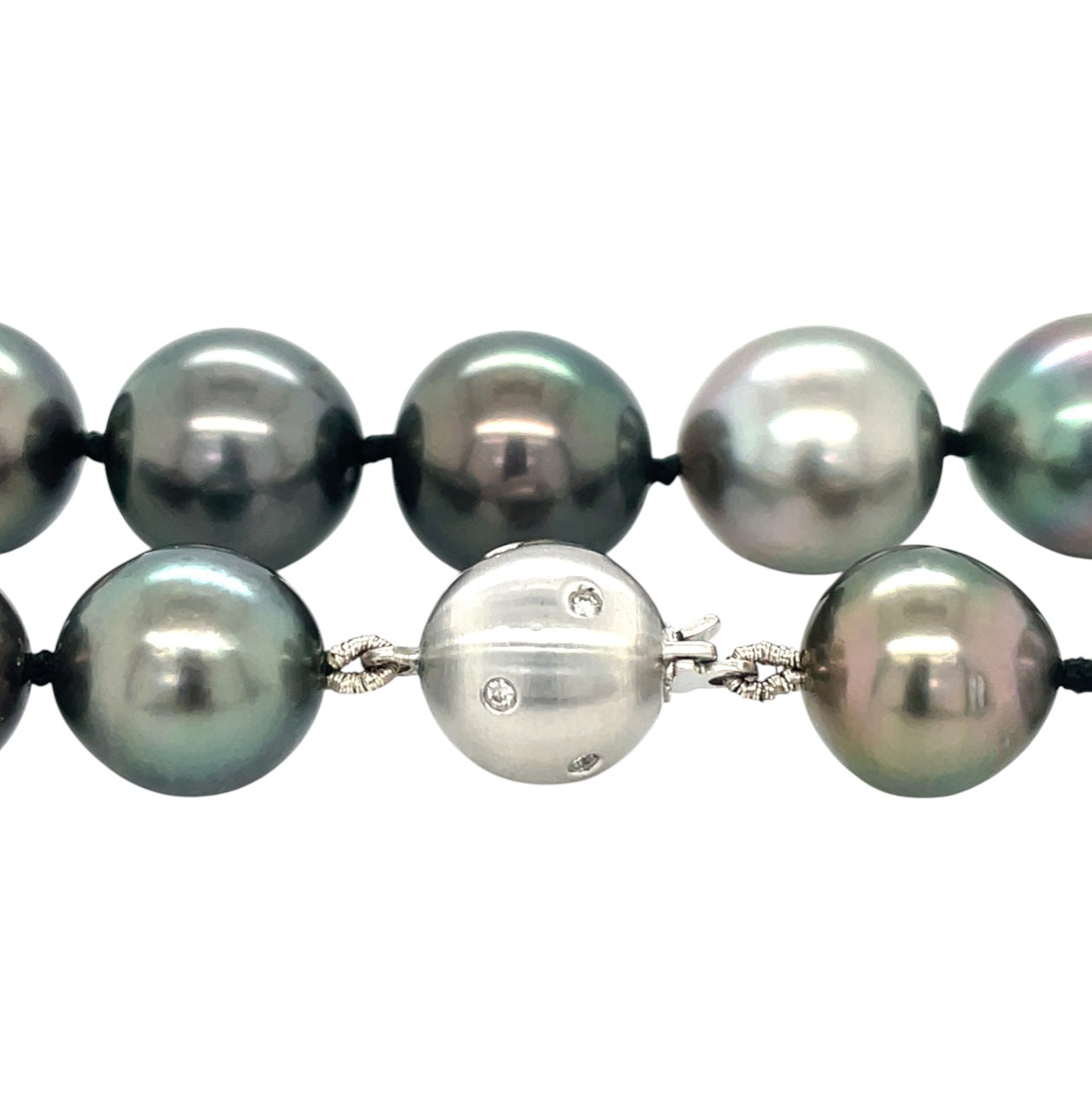 18ct White Gold Diamond & Tahitian Pearl Necklace
