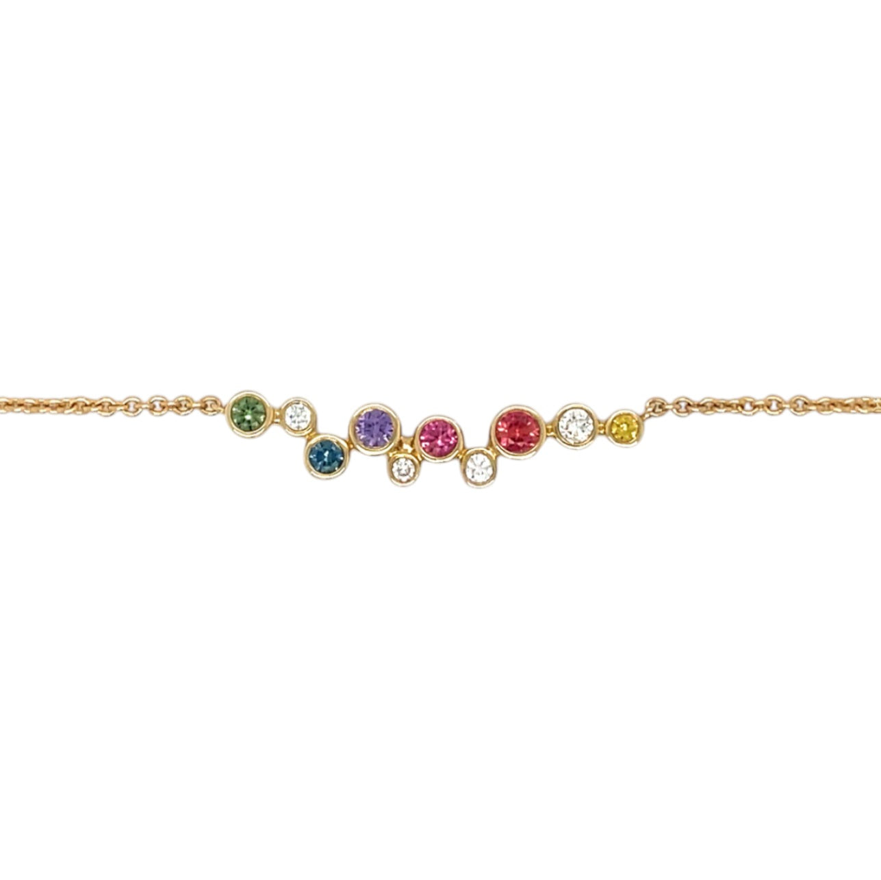 18ct Yellow Gold Multi-Coloured Sapphire & Diamond Bubble Necklace (16-18")