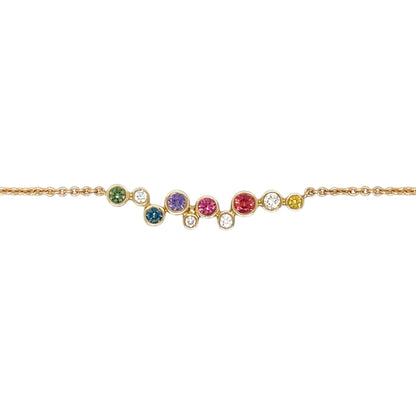 18ct Yellow Gold Multi-Coloured Sapphire & Diamond Bubble Necklace (16-18")