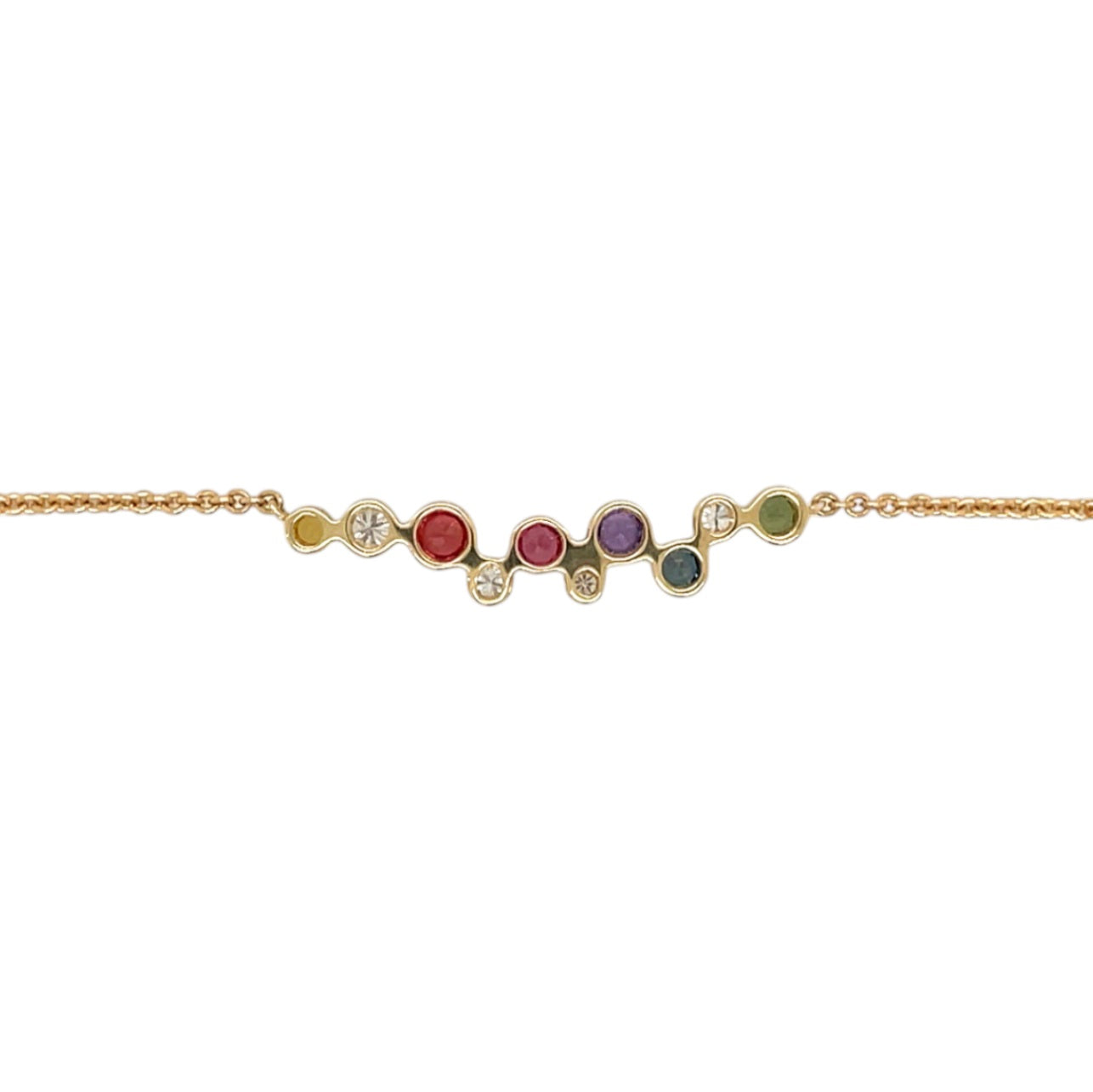 18ct Yellow Gold Multi-Coloured Sapphire & Diamond Bubble Necklace (16-18")