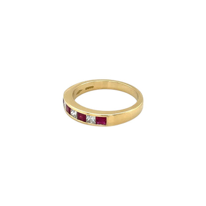 18ct Yellow Gold Ruby & Diamond Half-Set Eternity Ring (N)