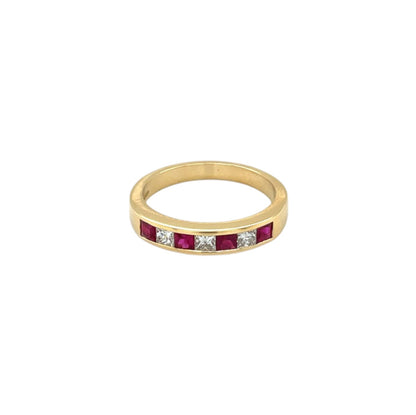 18ct Yellow Gold Ruby & Diamond Half-Set Eternity Ring (N)