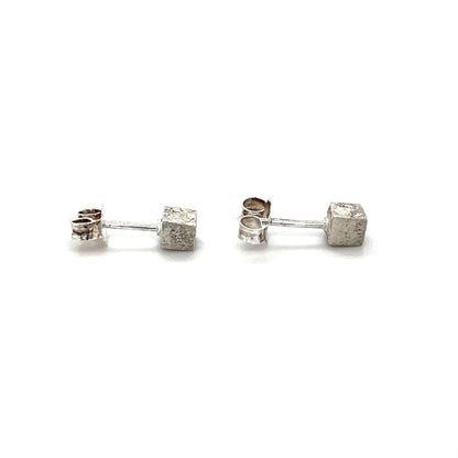 Silver Matte Cube Stud Earrings