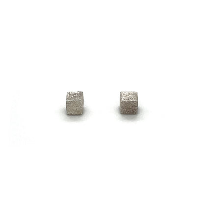 Silver Matte Cube Stud Earrings