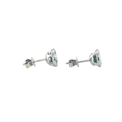 18ct White Gold Round Aquamarine Stud Earrings
